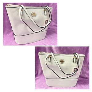 Anne Klein White Tote Bag with Black Trim